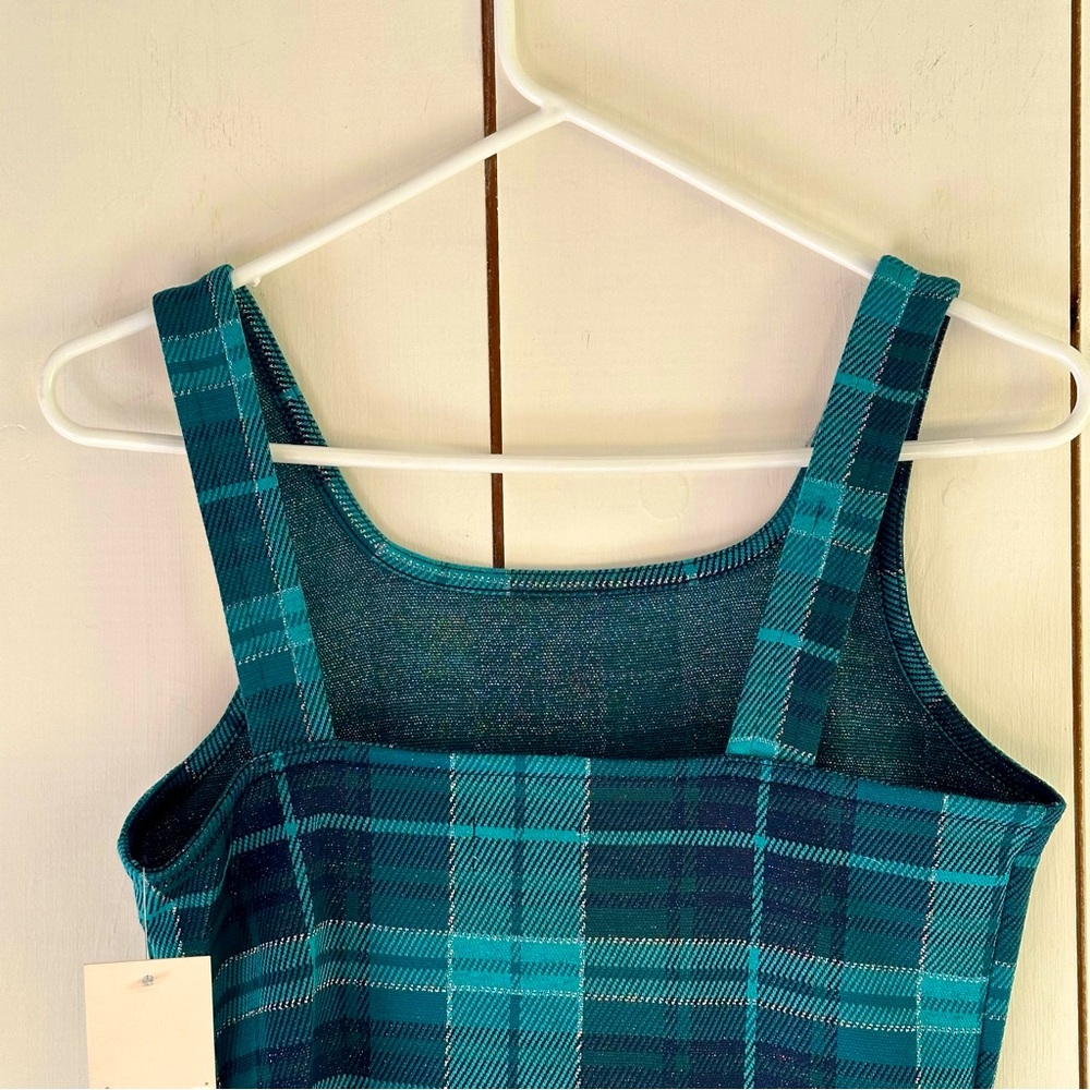 So Girls Plaid Jumper L (10-12) Tartan Green Silver Metallic Thread NWT - Picture 4 of 6